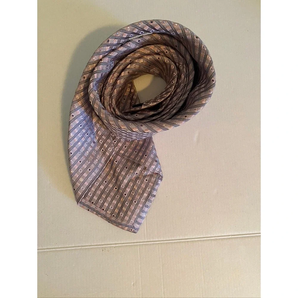Pronto Uomo Mens Silk Tie Copper Bronze Striped Dotted X-Long Necktie
